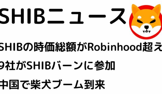 SHIBの時価総額がRobinhoodを超える！9社がSHIBバーンに参加！中国で柴犬ブーム