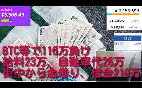 ビットコイン等で116万円負け。自動車屋に26万ついに払い手取り23万の給料を一瞬で溶かしそれでも足りず街中のATMからお金をかき集め借金210万になった破産者の悲しい映像